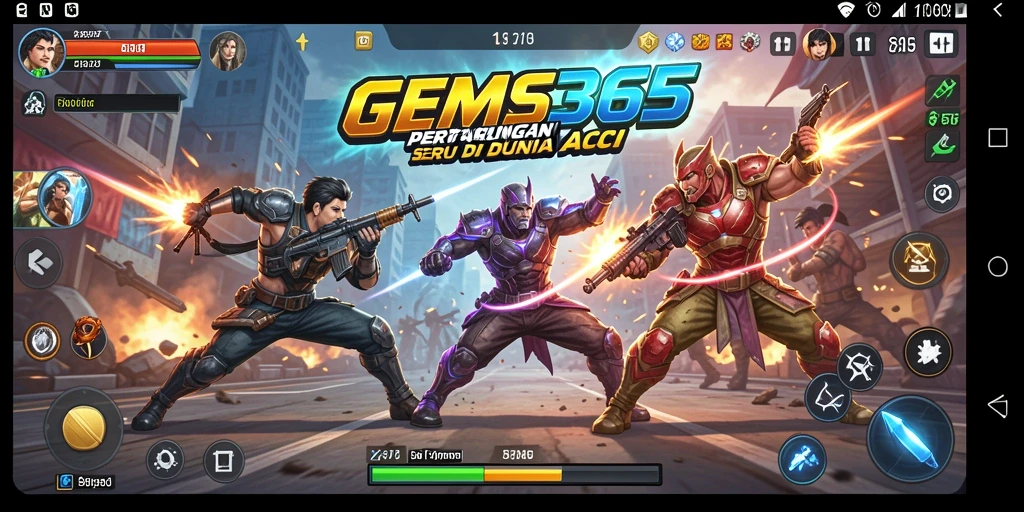 Screenshot GEMS365 menampilkan pertarungan seru dan aksi mendebarkan.