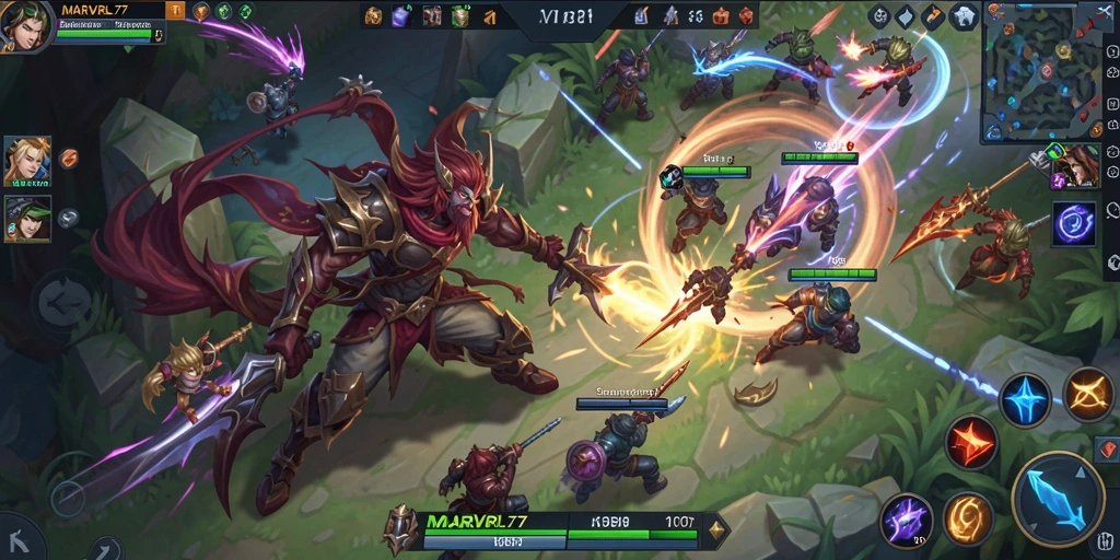 Gameplay MOBA yang intens dan kolaboratif di MARVRL77.