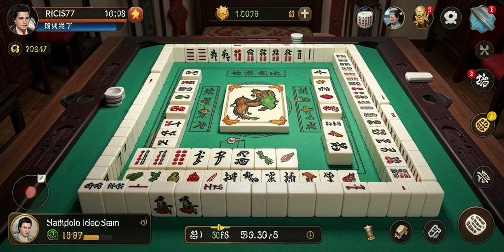 Tampilan gameplay seru RICIS77 yang penuh strategi Mahjong.