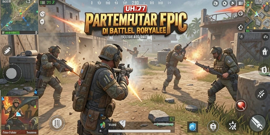 Screenshot UH77 menunjukkan aksi mendebarkan dalam pertandingan Battle Royale.
